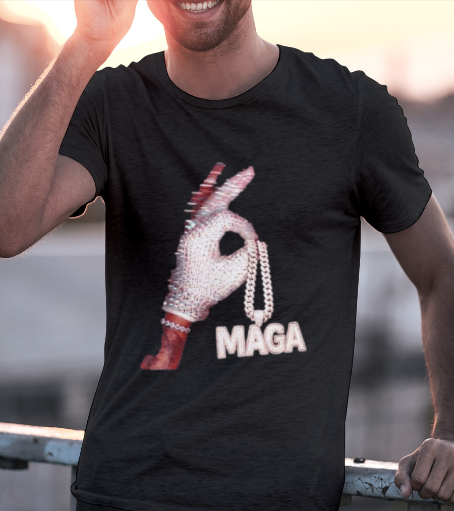 MAGA Iceman Hand Gesture With Diamond Encrusted Jewelry T-Shirt