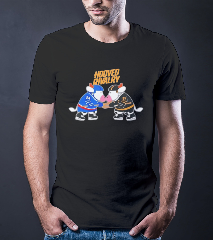 Buffalo Sabres Boston Bruins Hooved Rivalry Hockey Cow Characters T-Shirt