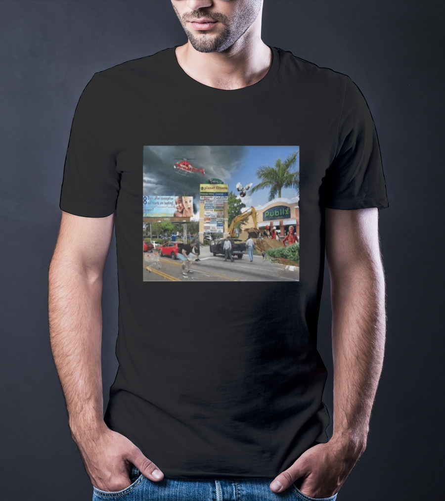 Planet Fitness Publix Chaos At Florida Shopping Plaza With Helicopter And Billboard T-Shirt