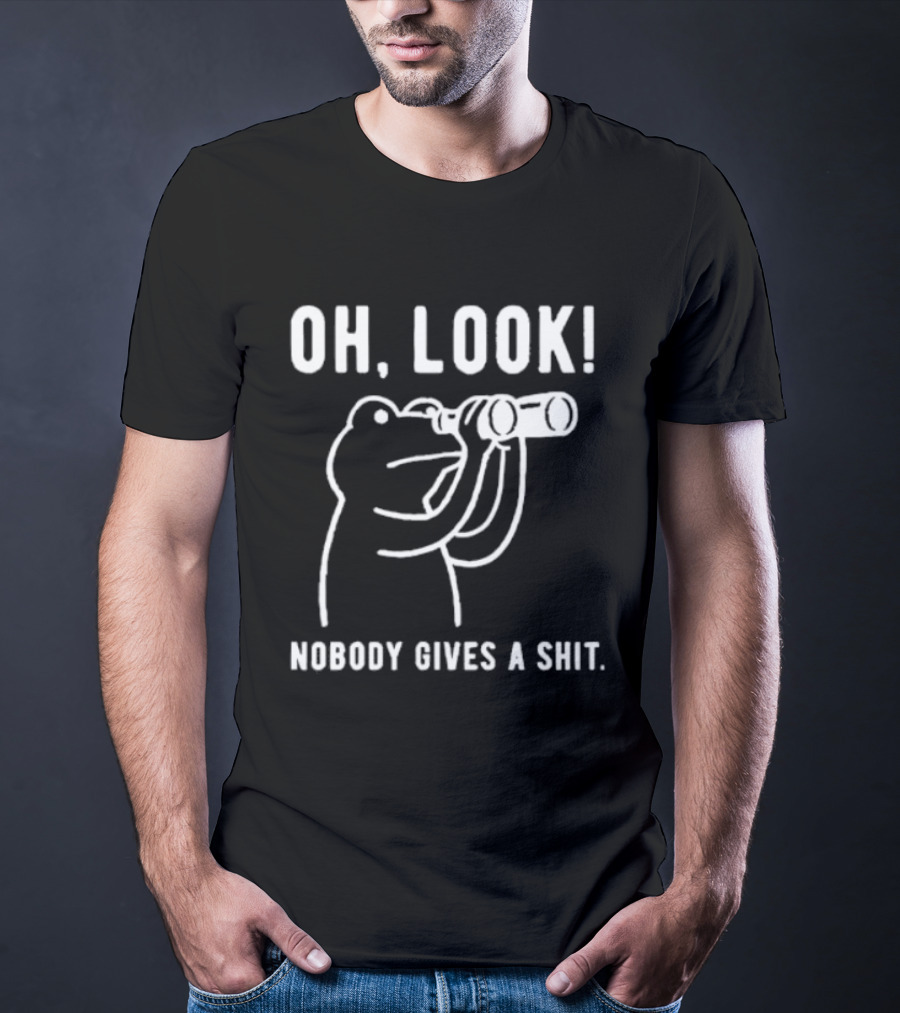 Oh Look Nobody Gives A Shit Indifferent Frog With Binoculars T-Shirt