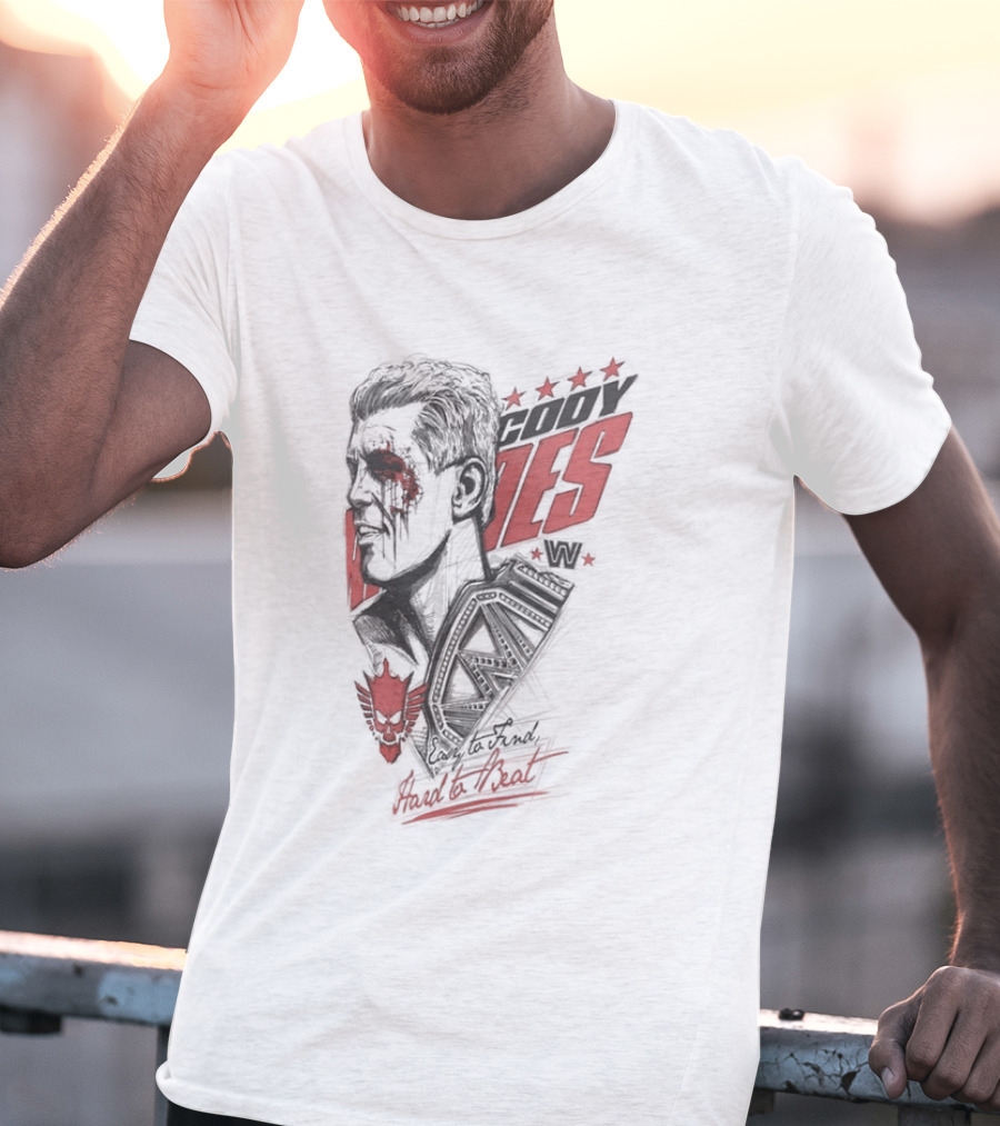 Cody Rhodes Easy To Find Hard To Beat Wrestling Legend Bold Red Text Star Motif T-Shirt