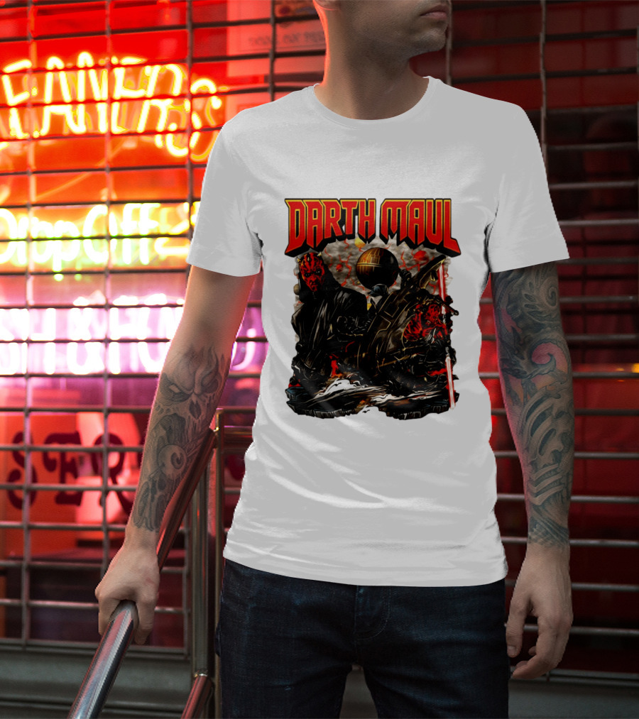 Darth Maul Star Wars Sith Warrior Battle Scene With Lightsaber And The Death Star T-Shirt