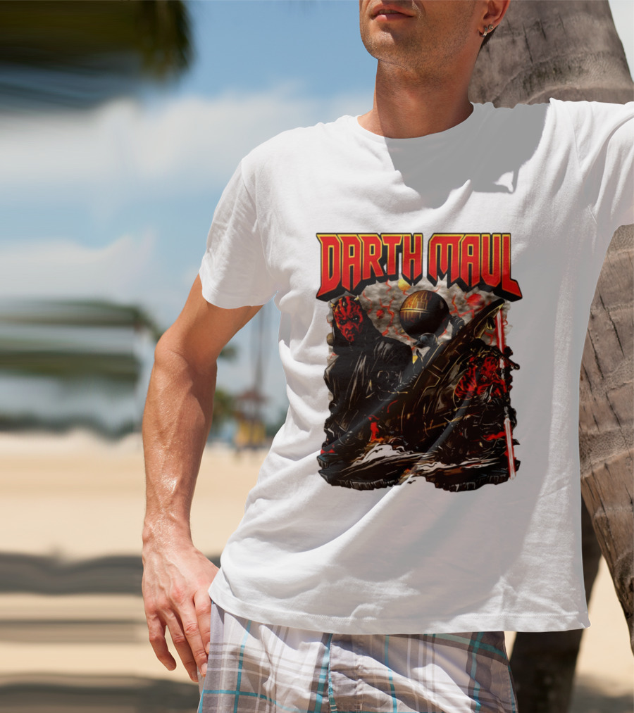 Darth Maul Star Wars Sith Warrior Battle Scene With Lightsaber And The Death Star T-Shirt
