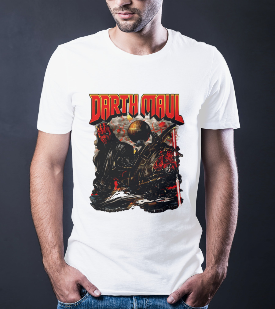 Darth Maul Star Wars Sith Warrior Battle Scene With Lightsaber And The Death Star T-Shirt