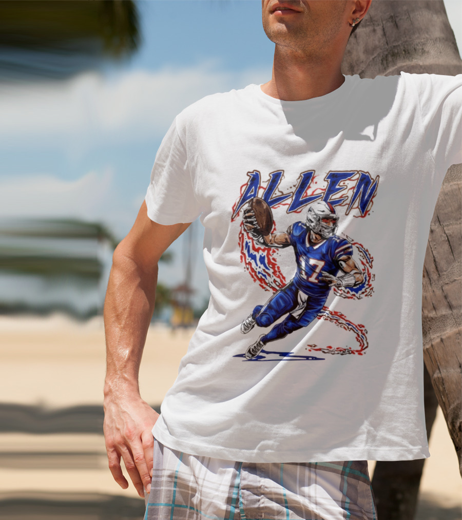 Josh Allen 17 Football Action Lightning Bolt T-Shirt