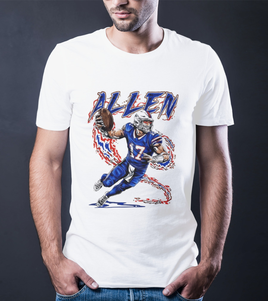 Josh Allen 17 Football Action Lightning Bolt T-Shirt