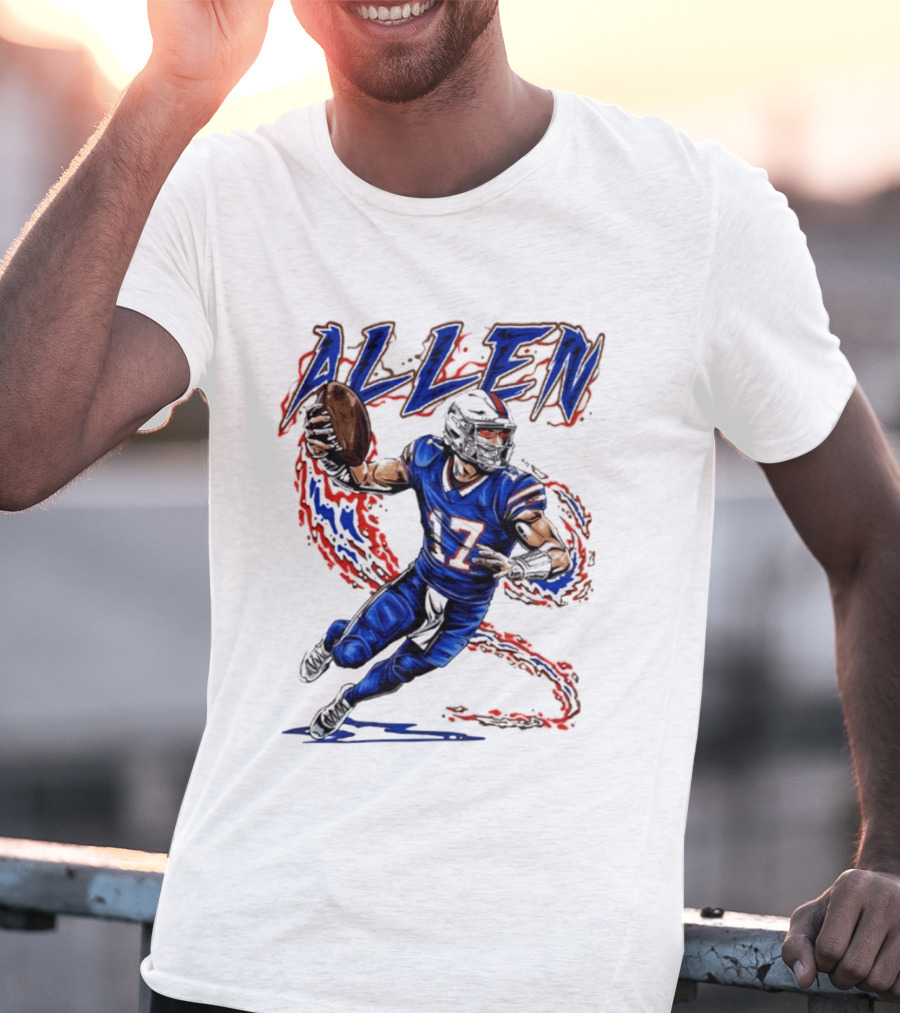 Josh Allen 17 Football Action Lightning Bolt T-Shirt