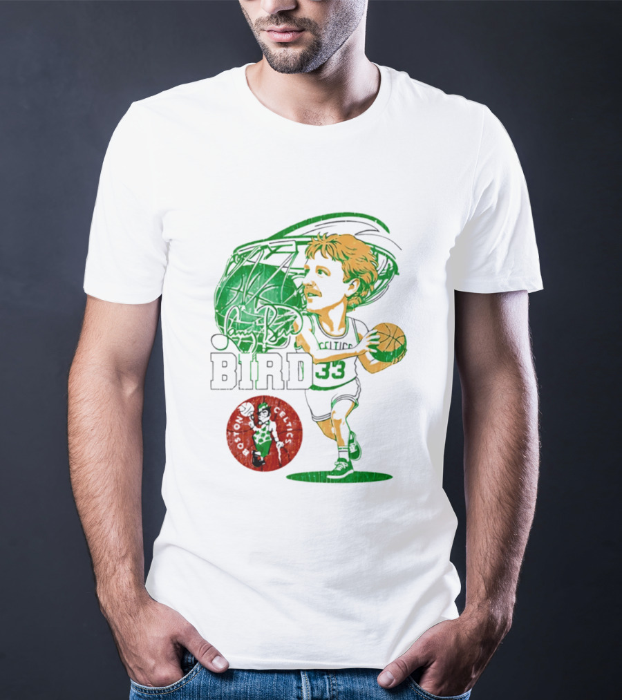 Boston Celtics Larry Bird Caricature NBA Legend 33 Basketball T-Shirt