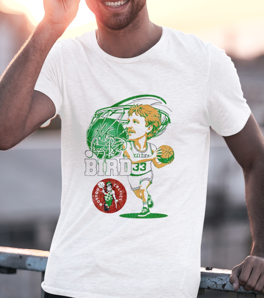 Boston Celtics Larry Bird Caricature NBA Legend 33 Basketball T-Shirt