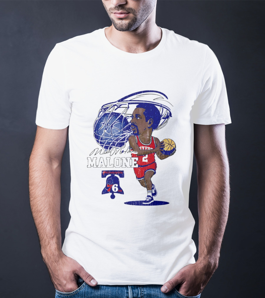 Moses Malone Philadelphia 76ers Basketball Caricature T-Shirt