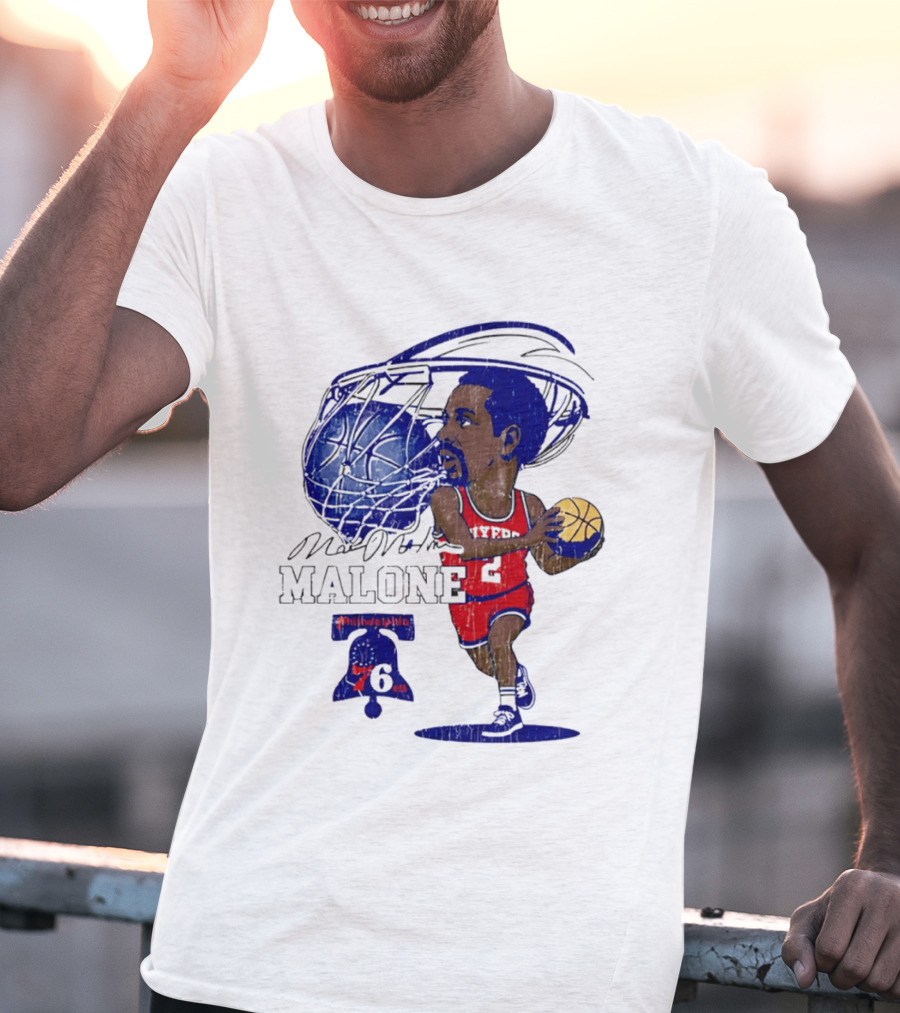 Moses Malone Philadelphia 76ers Basketball Caricature T-Shirt