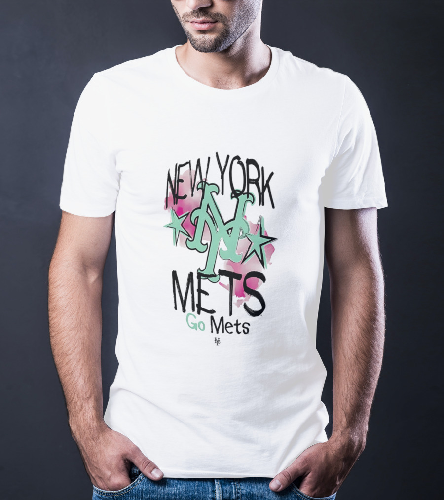 New York Mets Go Mets Watercolor Stars MLB Fan Gear T-Shirt