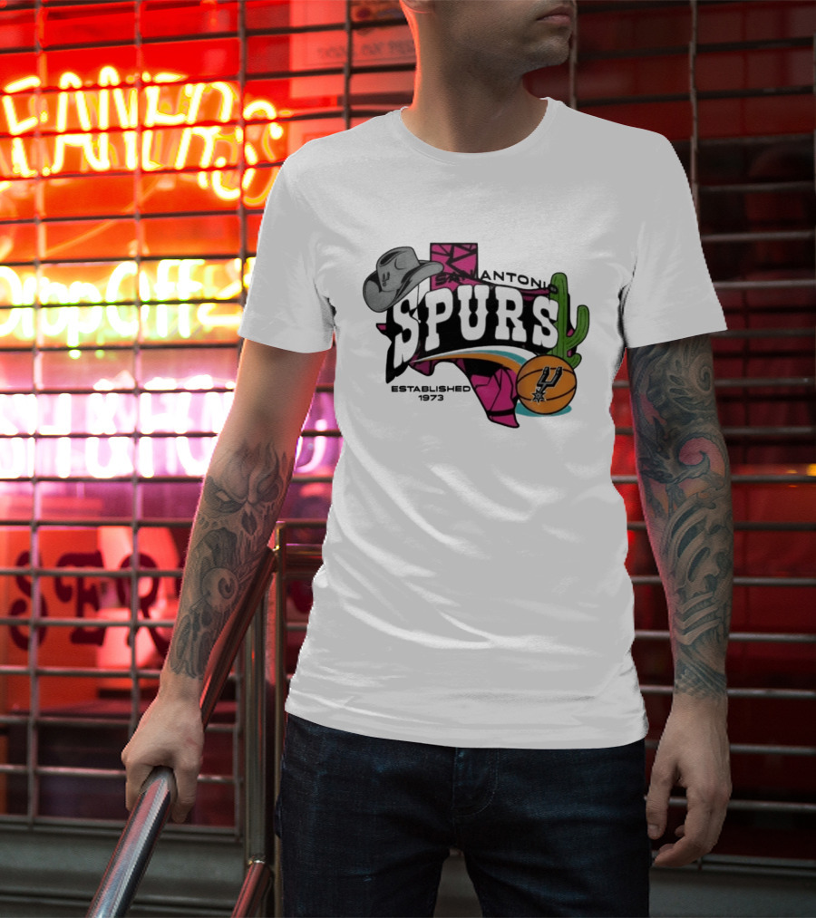 San Antonio Spurs Texas Cowboy Hat Cactus Basketball Established 1973 T-Shirt