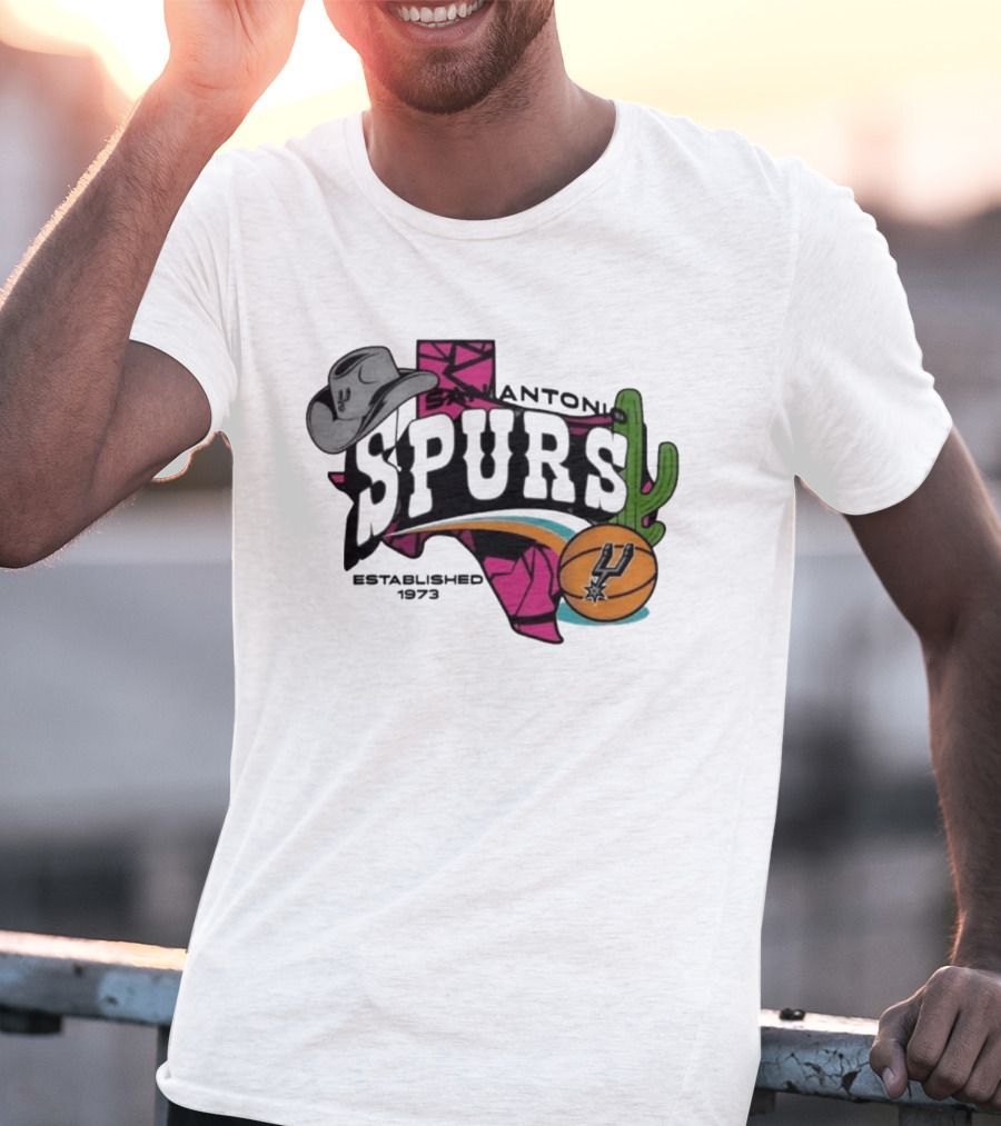 San Antonio Spurs Texas Cowboy Hat Cactus Basketball Established 1973 T-Shirt