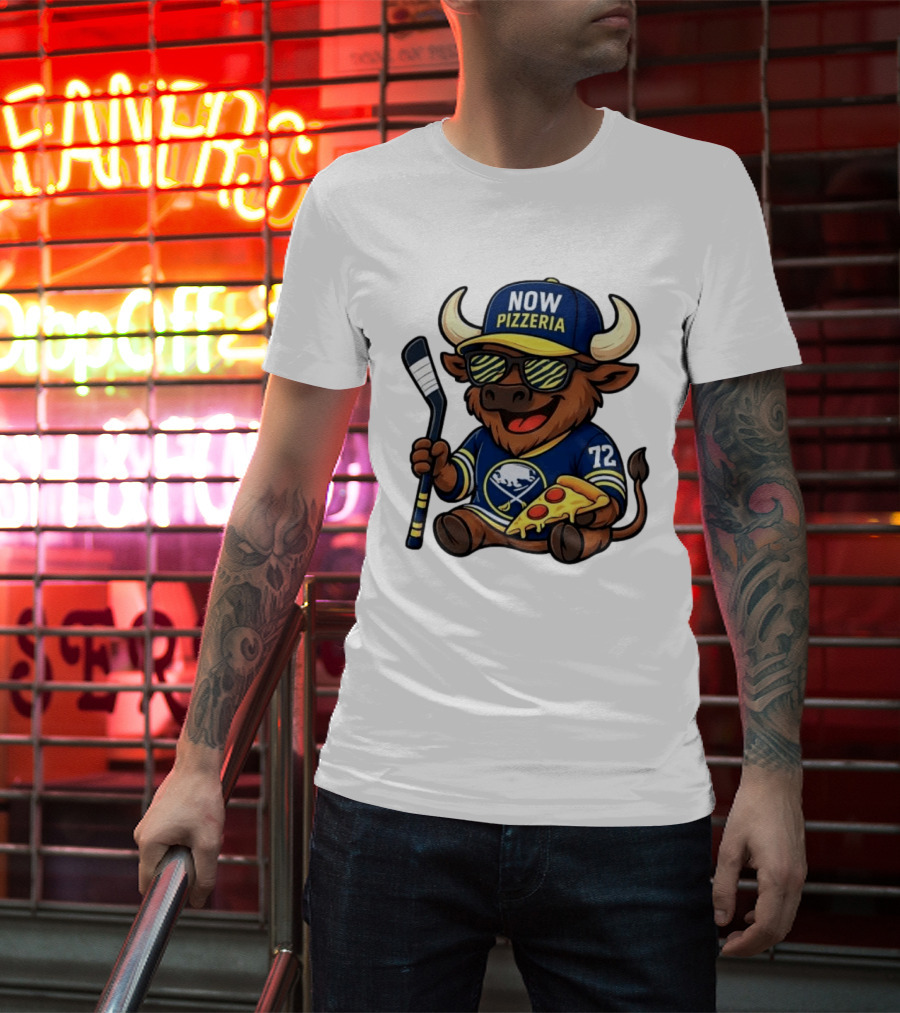 Tage Thompson Now Pizzeria Pizza Buffalo Sabres Hockey Bull Character 72 T-Shirt