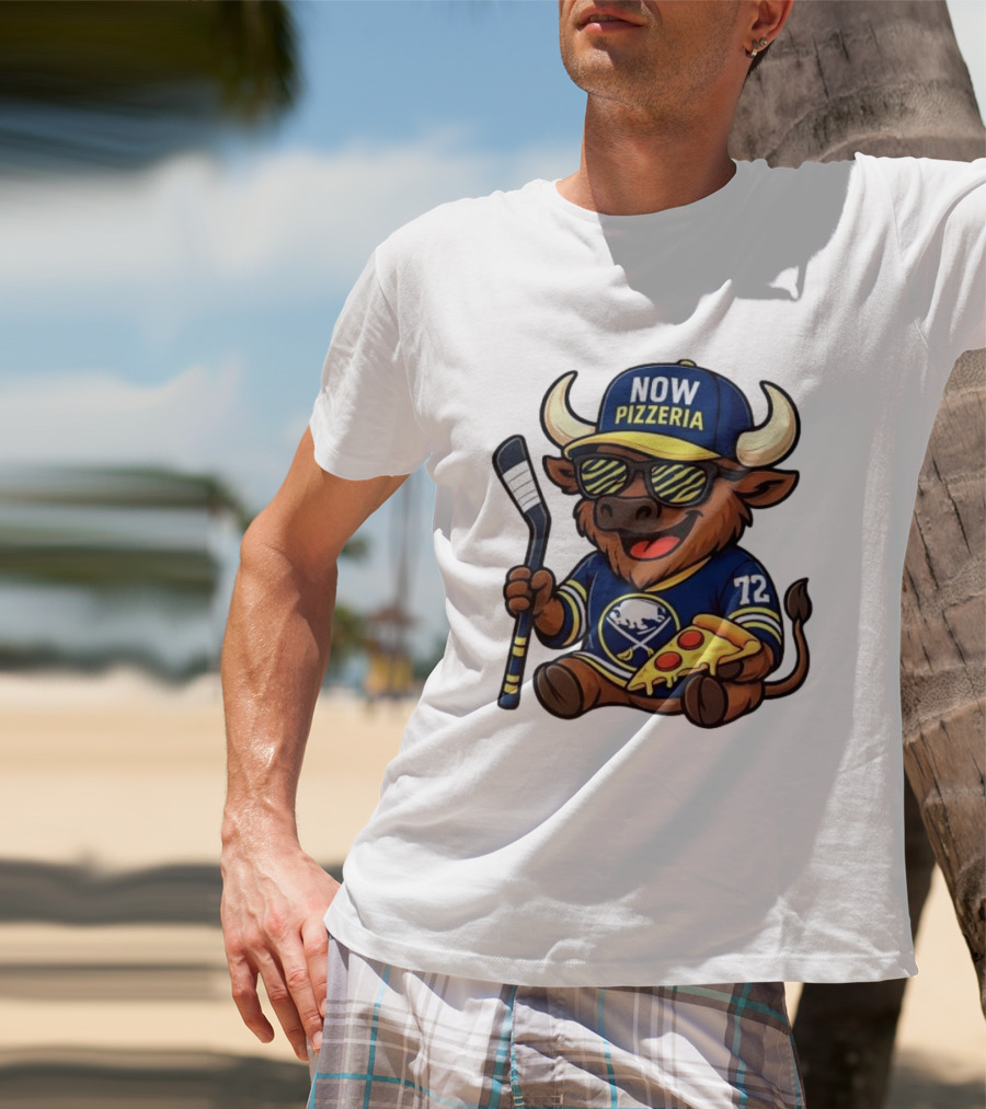 Tage Thompson Now Pizzeria Pizza Buffalo Sabres Hockey Bull Character 72 T-Shirt