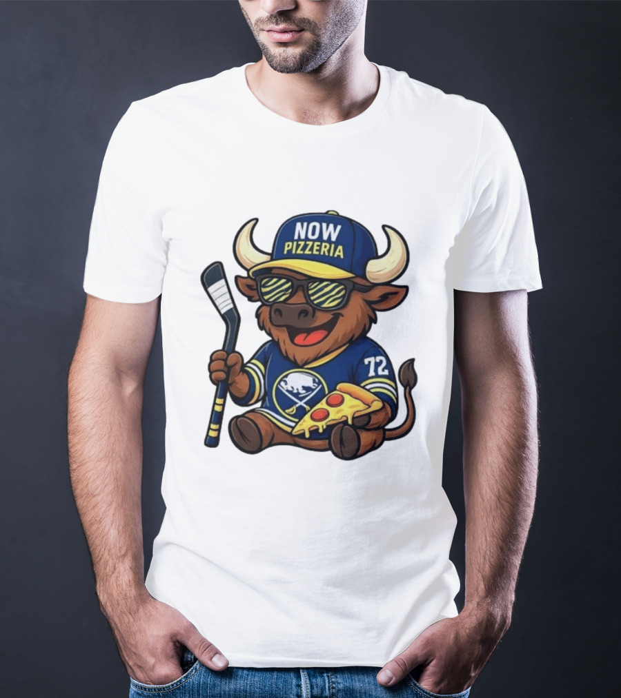 Tage Thompson Now Pizzeria Pizza Buffalo Sabres Hockey Bull Character 72 T-Shirt