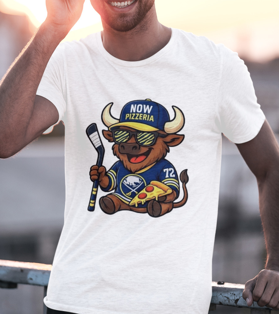 Tage Thompson Now Pizzeria Pizza Buffalo Sabres Hockey Bull Character 72 T-Shirt