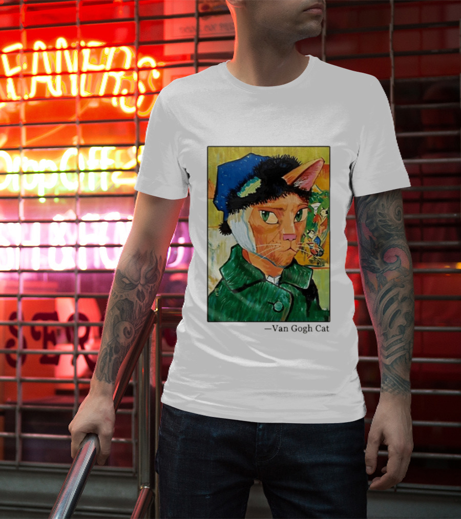Cat In Van Gogh Style With Bandaged Ear Iconic Painting T-Shirt