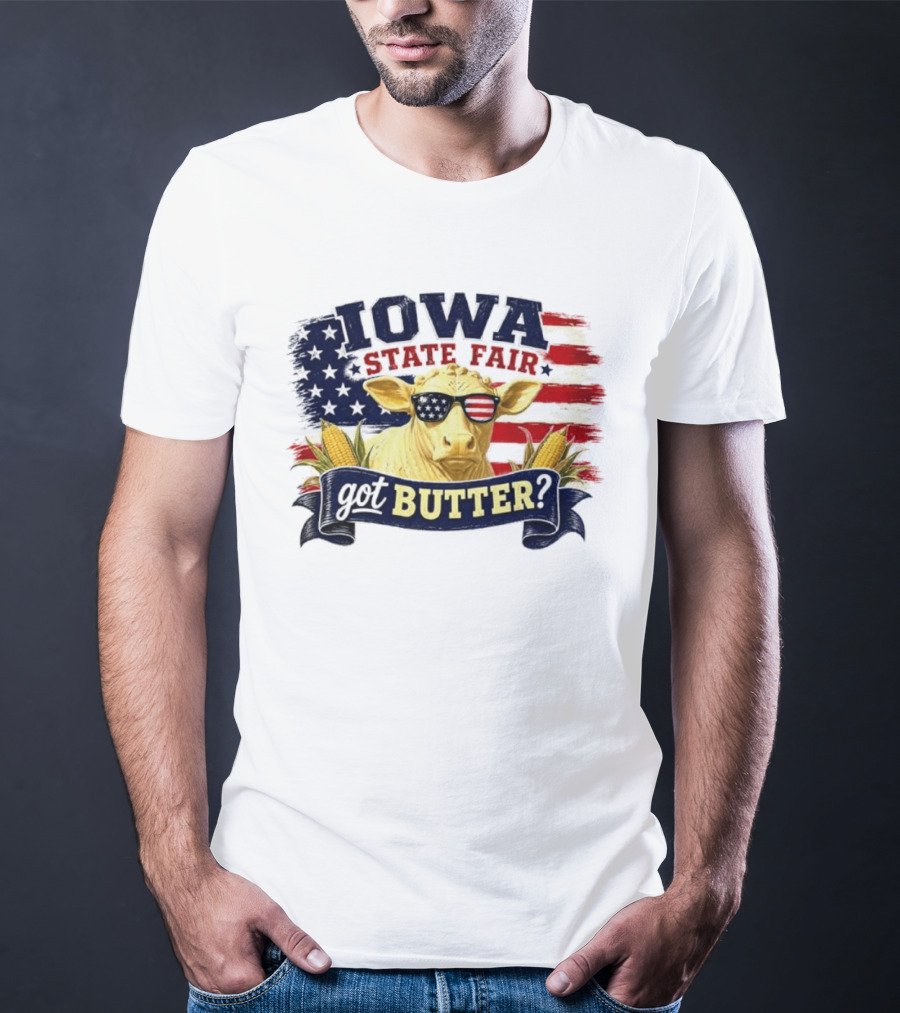 Iowa State Fair Cow Got Butter Corn American Flag T-Shirt