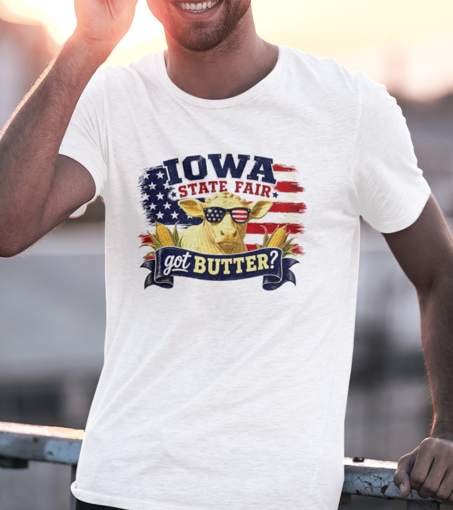 Iowa State Fair Cow Got Butter Corn American Flag T-Shirt