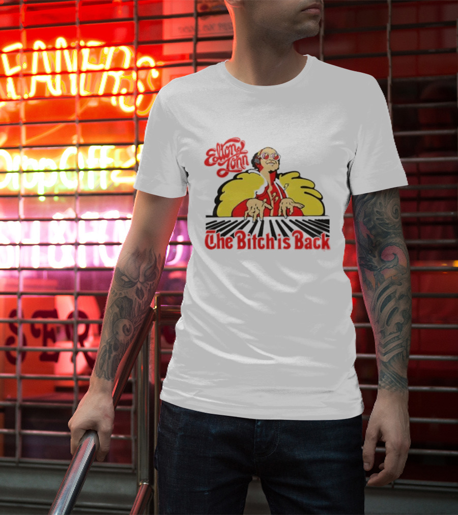 Elton John The Bitch Is Back Burst Yellow And Red T-Shirt
