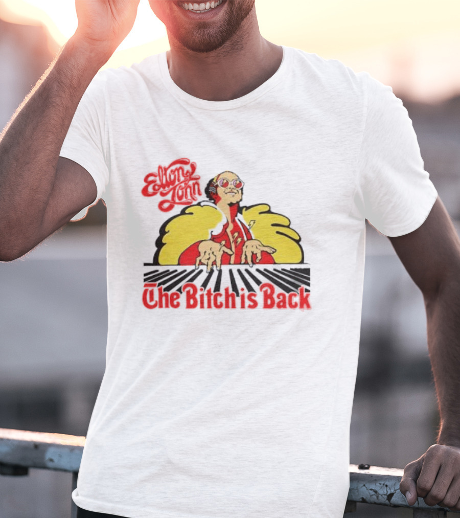 Elton John The Bitch Is Back Burst Yellow And Red T-Shirt