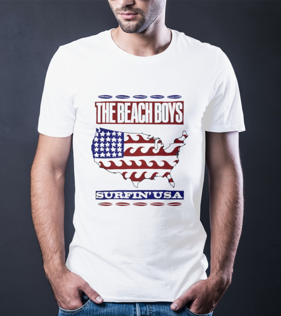 The Beach Boys Surfin' USA American Flag Waves Map T-Shirt