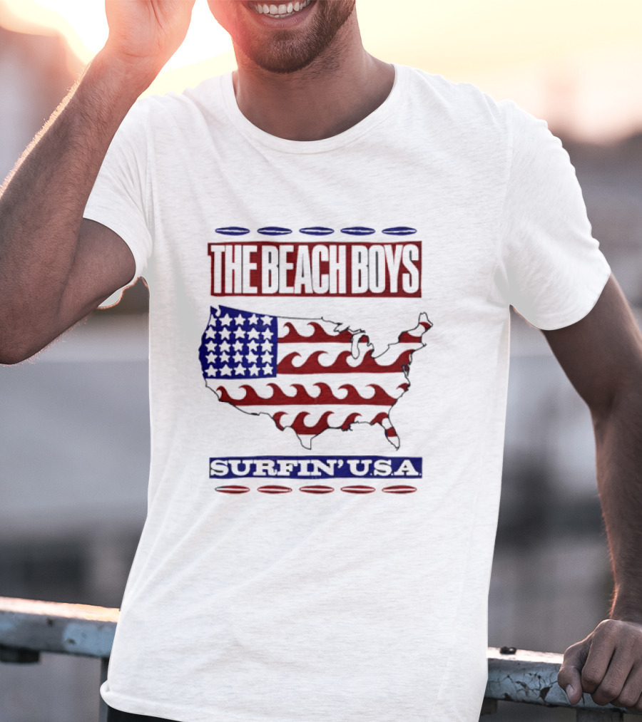 The Beach Boys Surfin' USA American Flag Waves Map T-Shirt