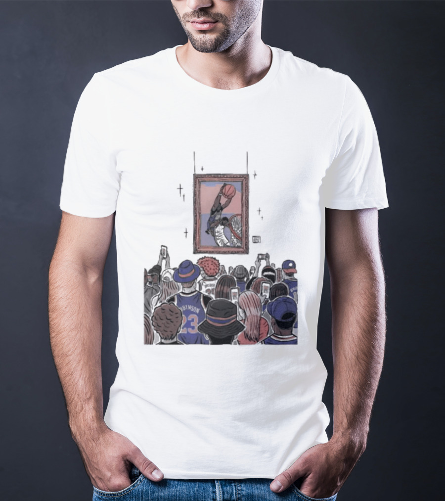 Mitchell Robinson New York Knicks Dunk Moment Over Philadelphia 76ers Joel Embiid Basketball Fans Gallery T-Shirt