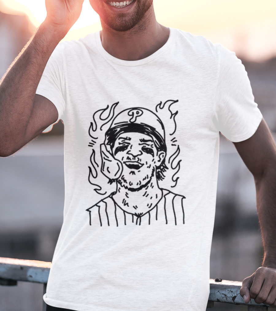 Bryce Harper Philadelphia Phillies Smiling Player Cartoon Phillies Hat Flame T-Shirt