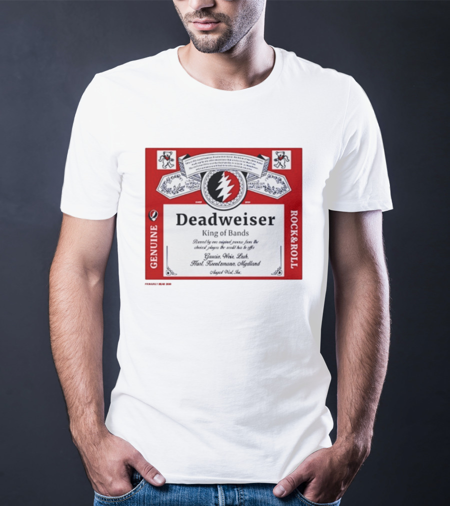 Deadweiser Grateful Dead King Of Bands Rock And Roll Label Genuine Tie Dye Spiral Lightning Bolt T-Shirt