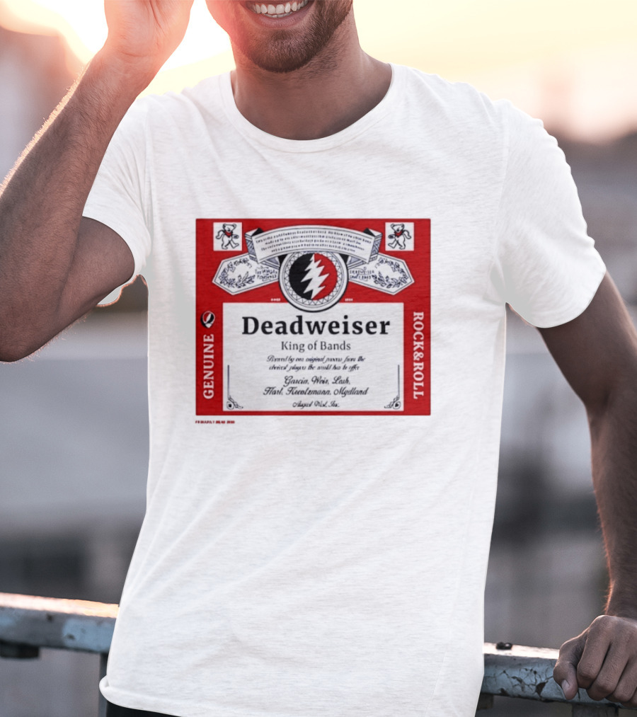 Deadweiser Grateful Dead King Of Bands Rock And Roll Label Genuine Tie Dye Spiral Lightning Bolt T-Shirt