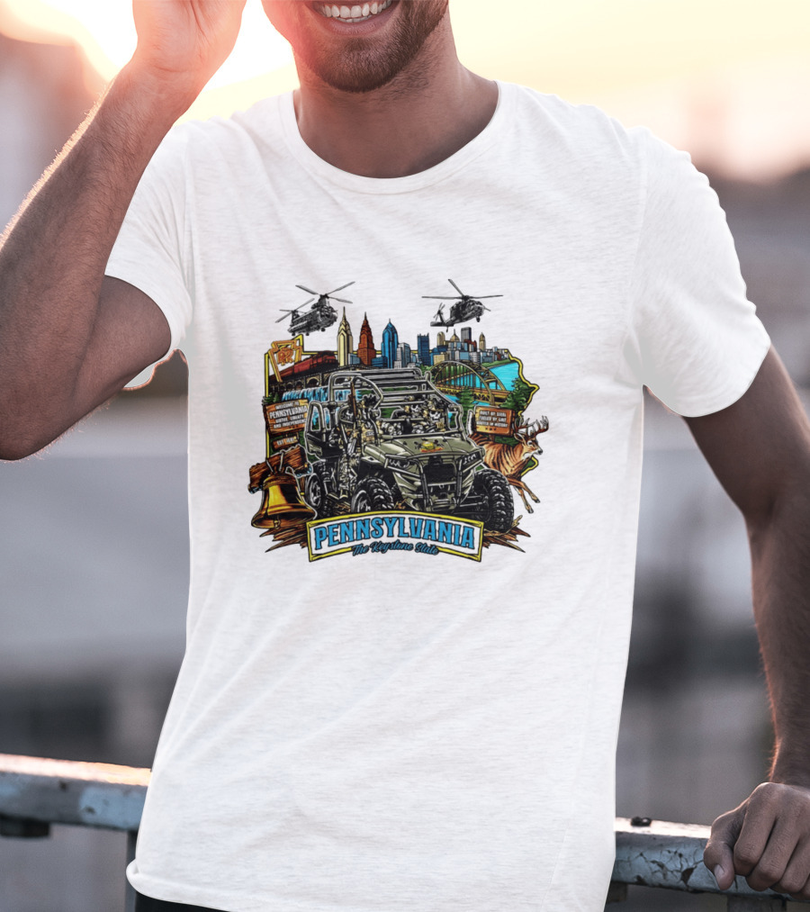 Pennsylvania The Keystone State Adventure Skyline Wildlife And City Landmarks T-Shirt