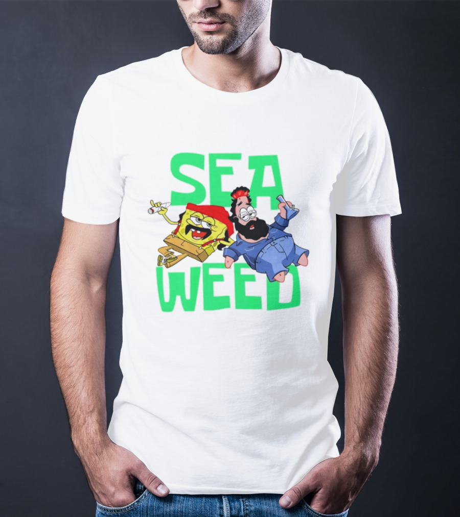 Sea Weed Sponge And Bearded Duo Cartoon Characters T-Shirt