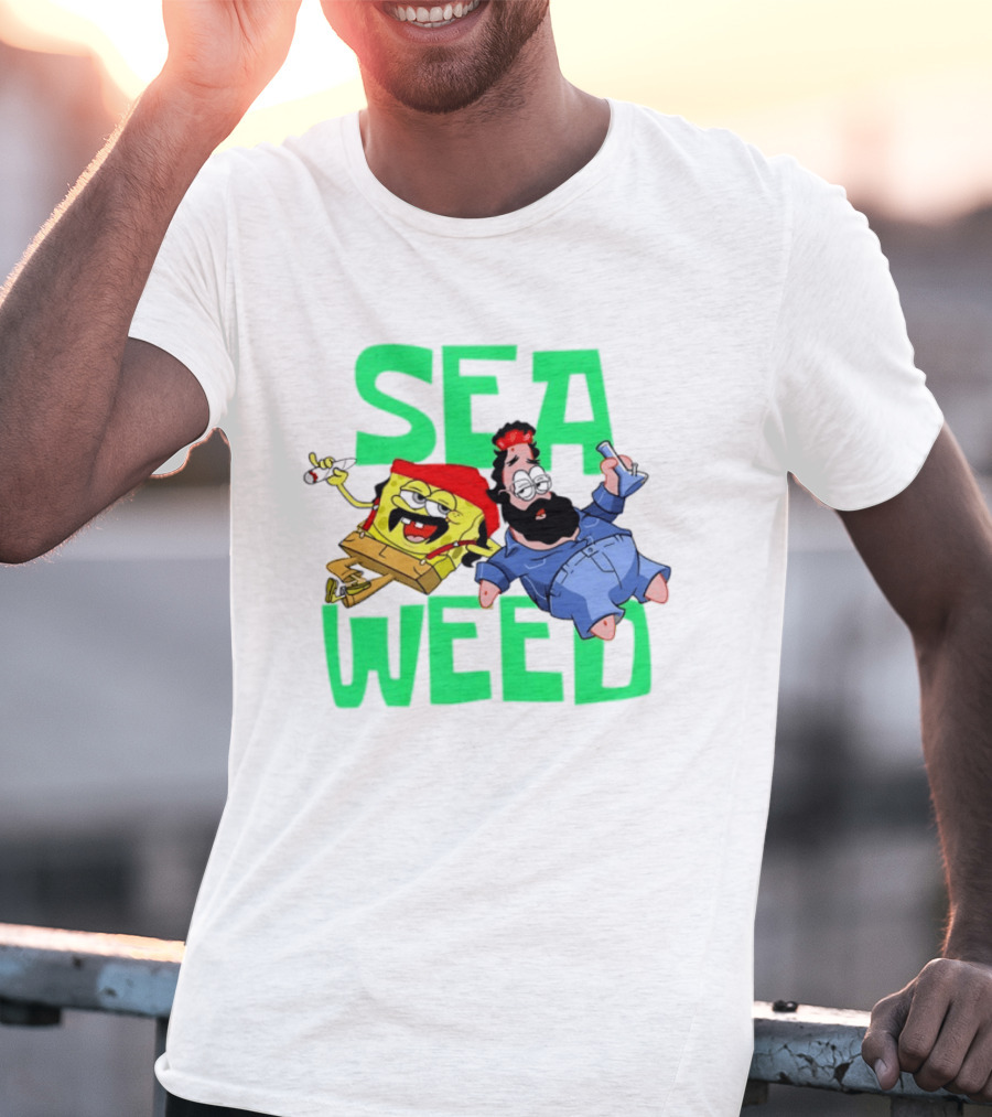 Sea Weed Sponge And Bearded Duo Cartoon Characters T-Shirt