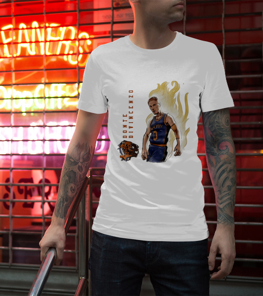 Donte DiVincenzo New York Knicks Flaming Basketball Inferno T-Shirt