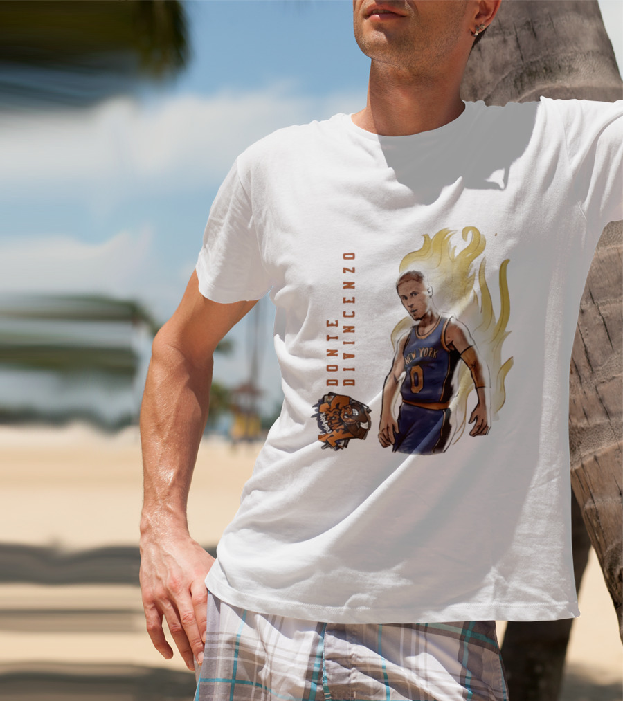 Donte DiVincenzo New York Knicks Flaming Basketball Inferno T-Shirt
