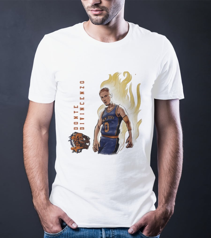 Donte DiVincenzo New York Knicks Flaming Basketball Inferno T-Shirt