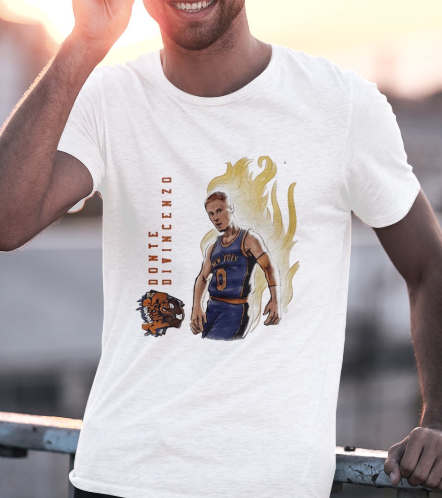 Donte DiVincenzo New York Knicks Flaming Basketball Inferno T-Shirt