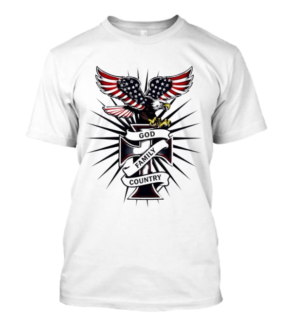 Eagle With American Flag Wings And Cross God Family Country T-Shirt