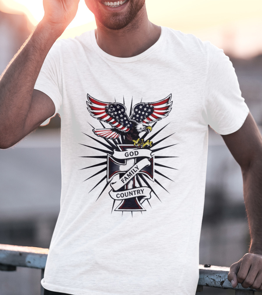 Eagle With American Flag Wings And Cross God Family Country T-Shirt