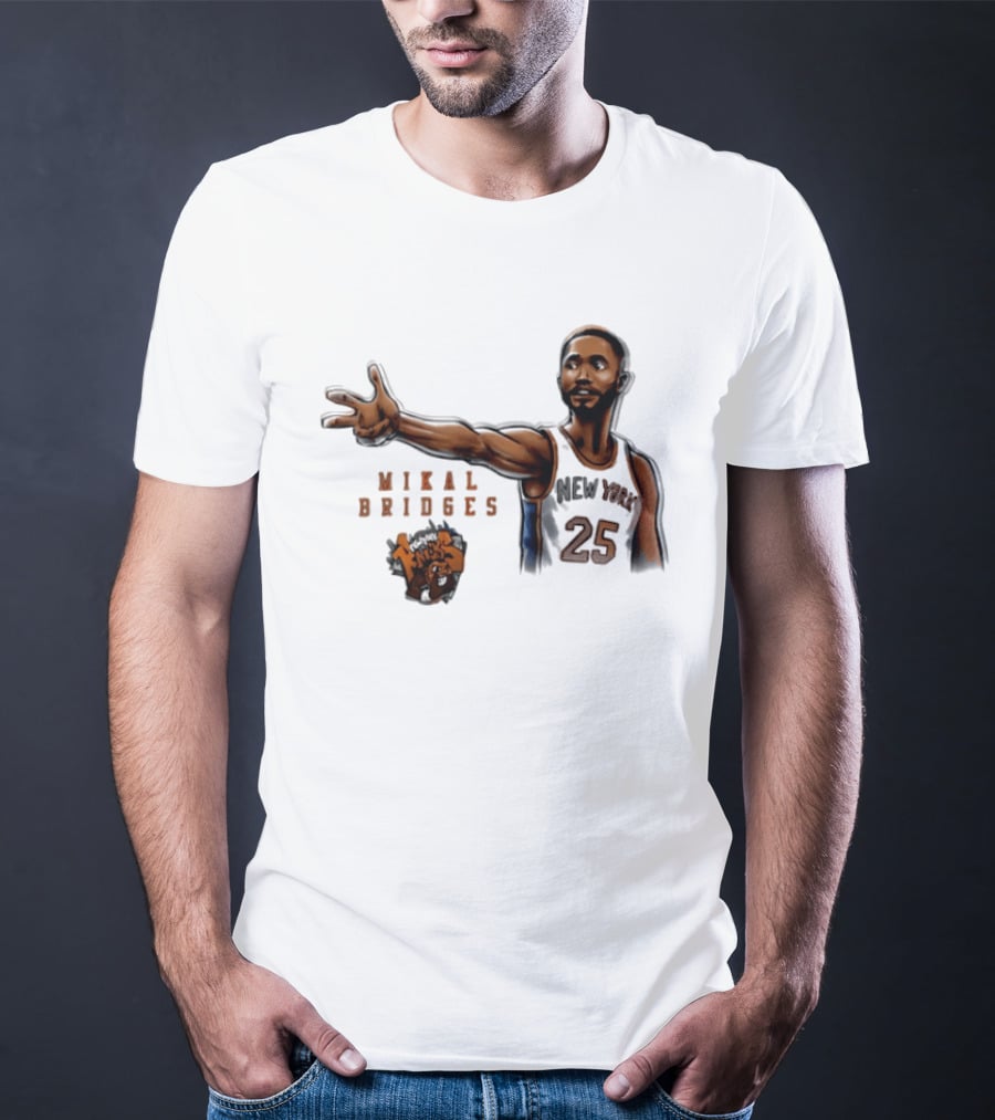 Mikal Bridges New York Knicks 25 Basketball Pose T-Shirt