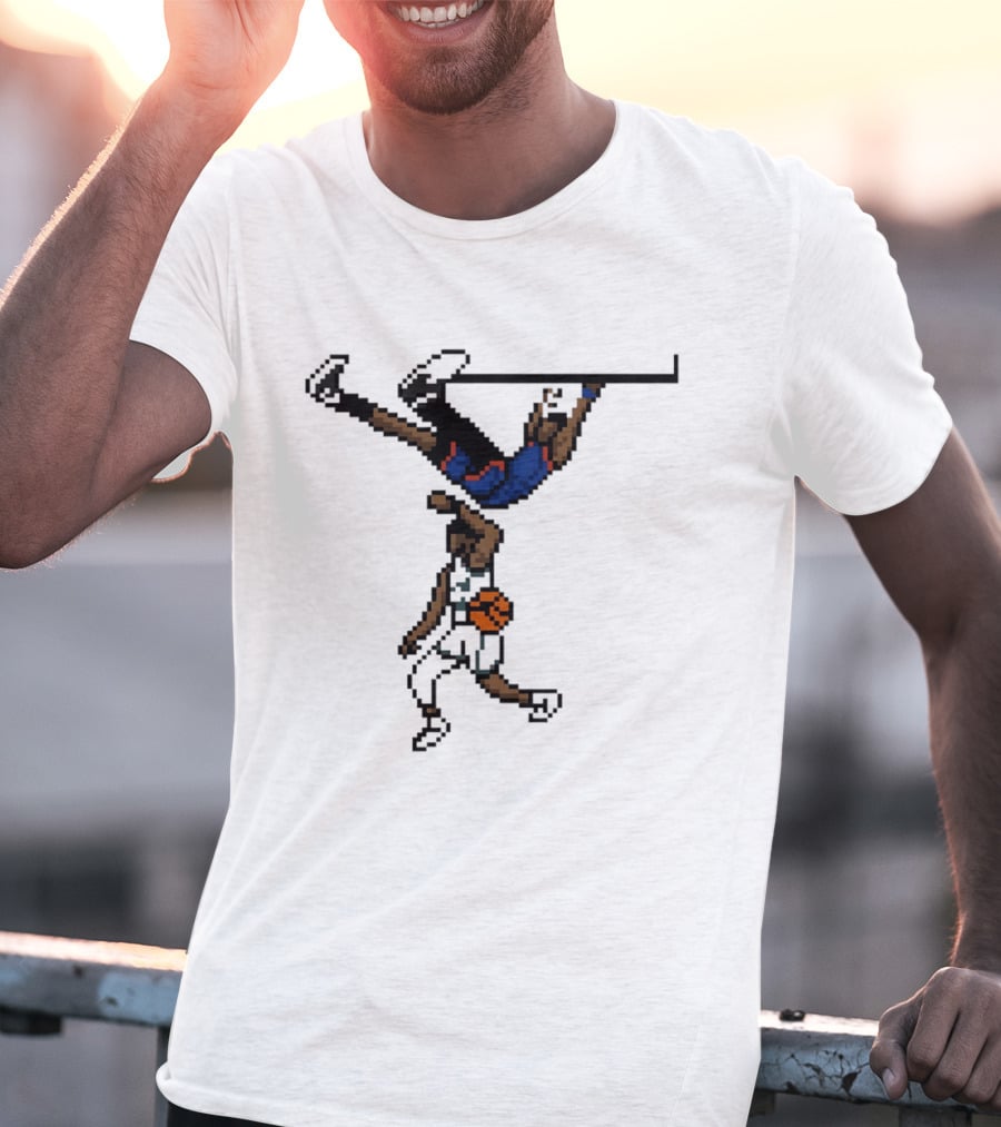Knicks Vs Celtics OG Anunoby Dunks Against Jayson Tatum Pixel Art 8 Bit T-Shirt