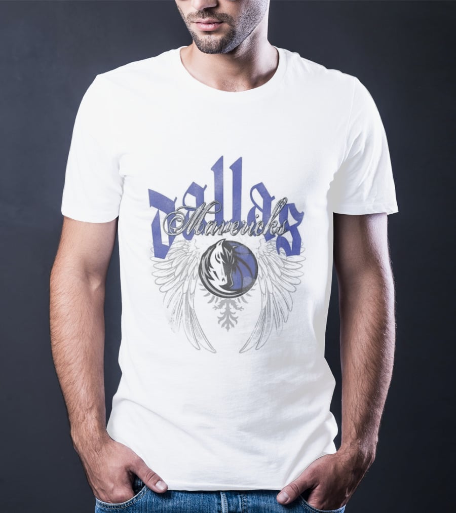 Dallas Mavericks Mitchell & Ness Old English Blue Wings T-Shirt