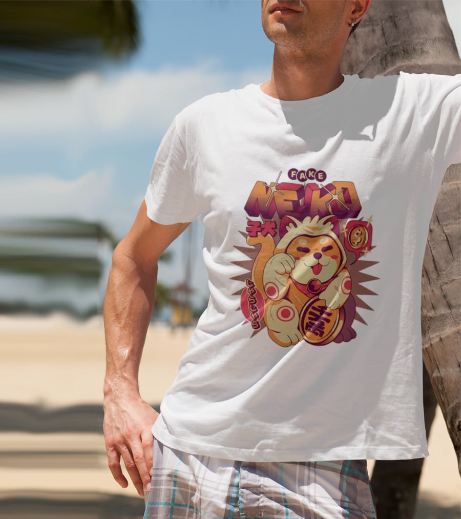 Fake Neko Shiba Inu Lucky Cat Coin Japan T-Shirt