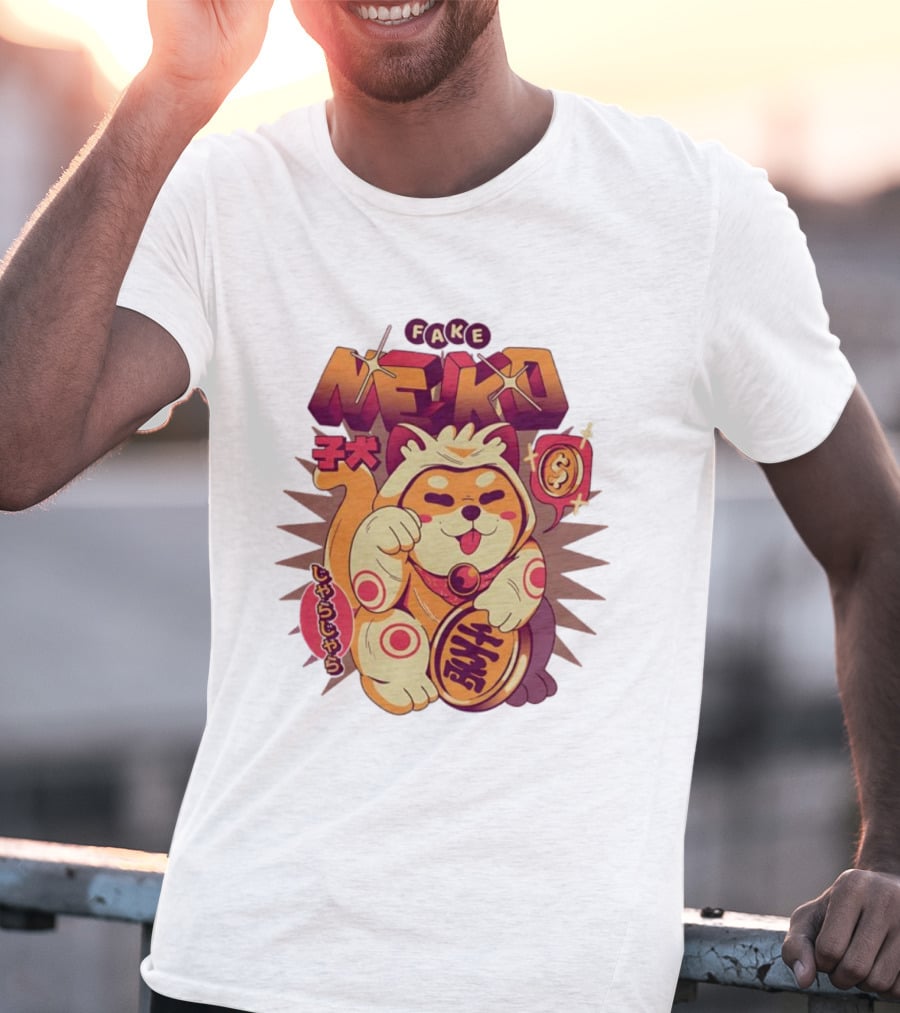 Fake Neko Shiba Inu Lucky Cat Coin Japan T-Shirt