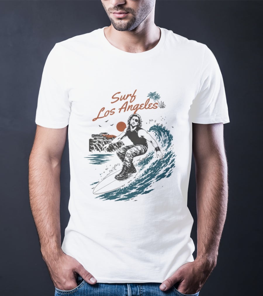 Surf Los Angeles 2026 Vintage Surfer With Sunset And Palm Tree Ocean Wave T-Shirt