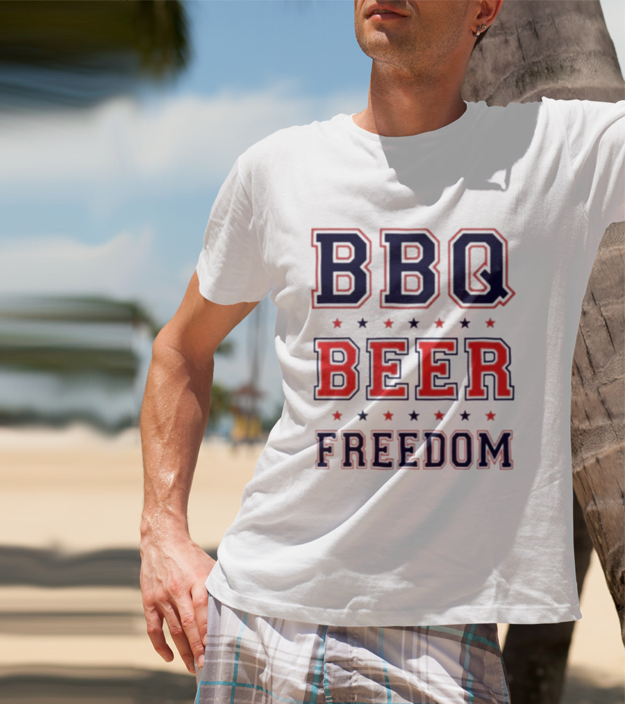 BBQ Beer Freedom Stars Bold Text Patriotic T-Shirt