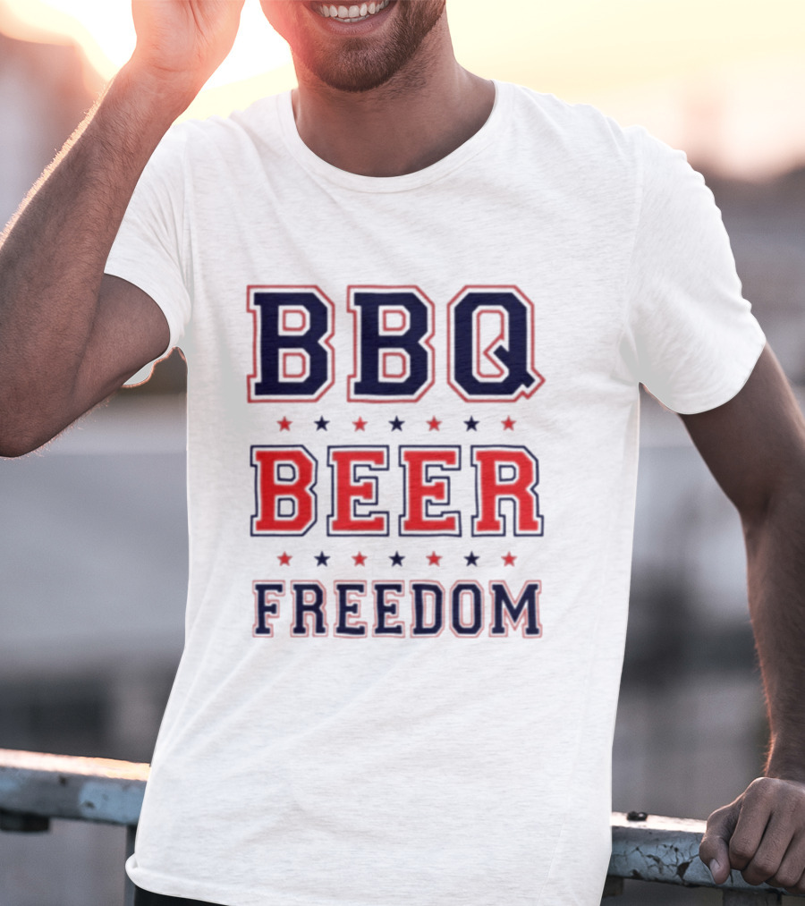 BBQ Beer Freedom Stars Bold Text Patriotic T-Shirt